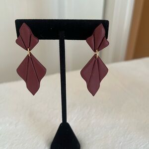 Elegant Burgundy Leaf Clay Earrings